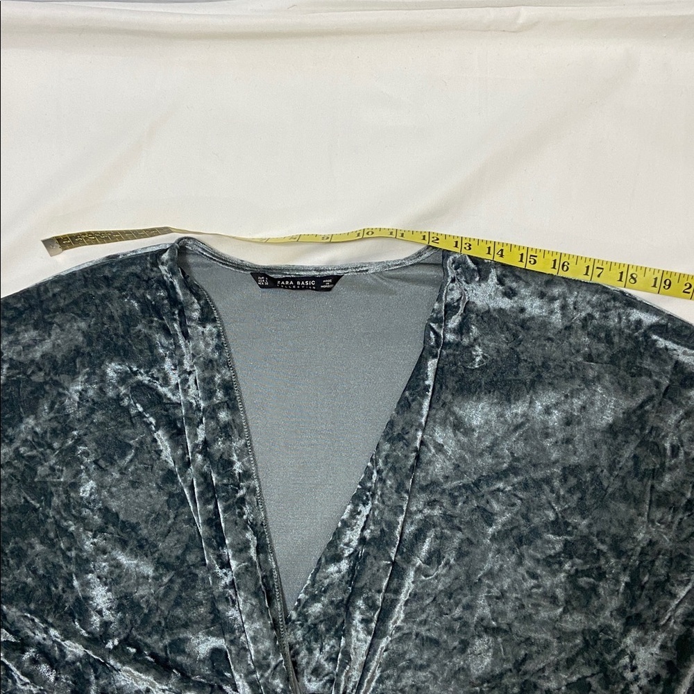 Zara Basic Women’s Gray/Teal Crush Velvet Wrap Dress.Size-Large. - Picture 4 of 12